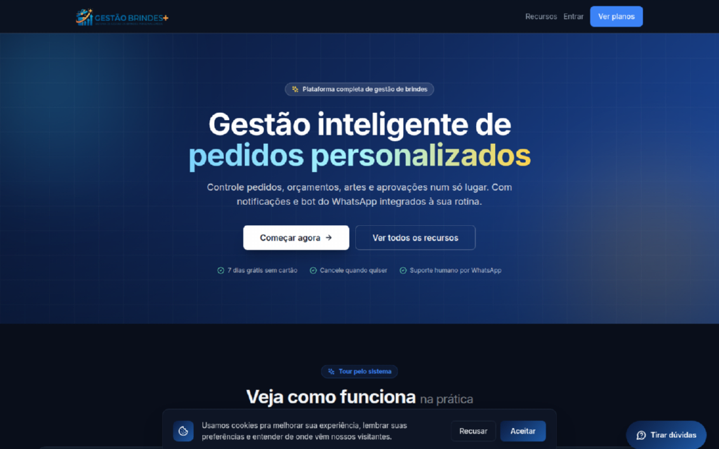 Tela do Gestão Brindes+ — pedidos personalizados