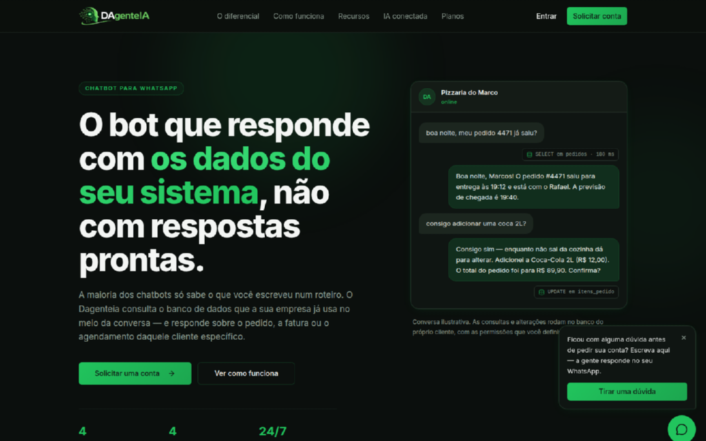 Tela do DagenteIA — bot que consulta o seu sistema