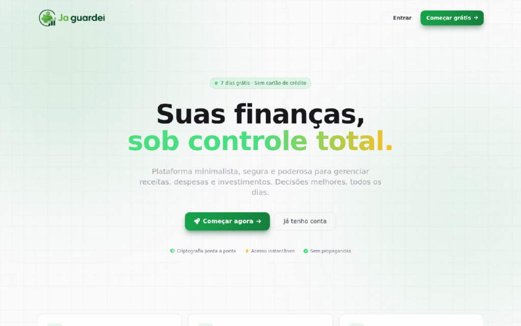 Tela do Já Guardei — finanças pessoais