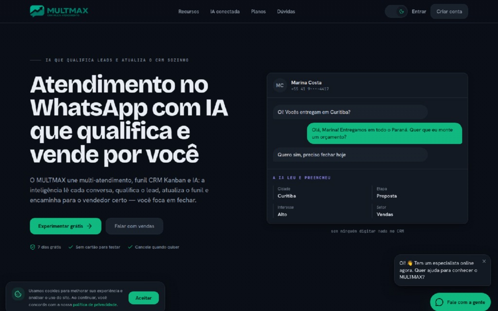 Tela do MULTMAX — CRM de multi-atendimento